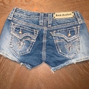 Rock Revival Womens Jean Shorts Size 25 Distressed Medium Wash Denim Studded